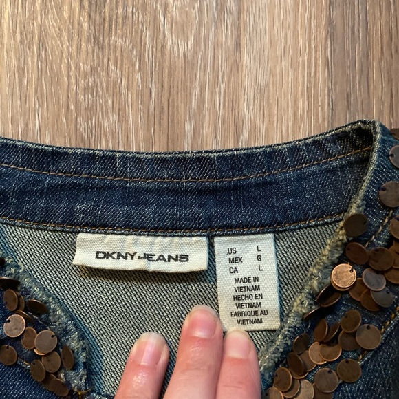 Vintage DKNY Dark Wash Denim Jean Jacket Large Grunge Indie Sleaze 90s Y2K Glam - Picture 3 of 7
